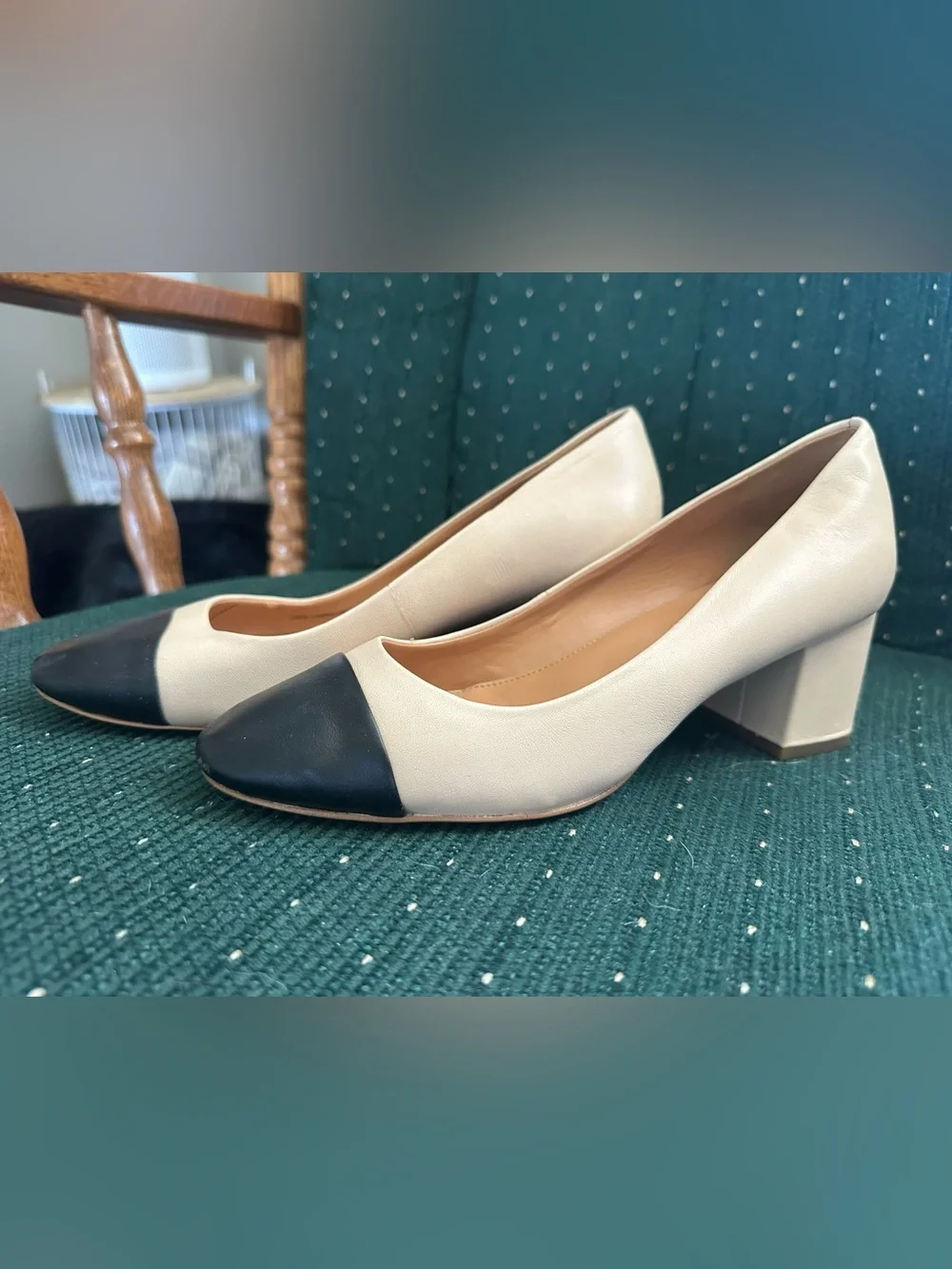 J. Crew Two-Tone Leather Heels in Cream and Black